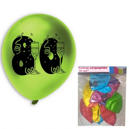 Gros lot 30 Ballons Anniversaire 80 ans, Diam. 28 cm, Coloris métalliques aléatoires 