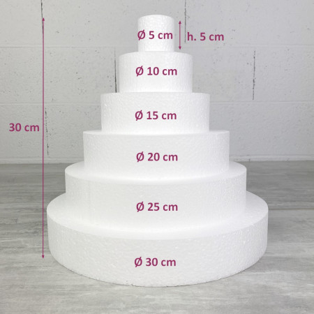 Styropor Torten-Dummy, 30 cm Gesamthöhe, Basis 30 cm Durchmesser, hohe Materialdichte