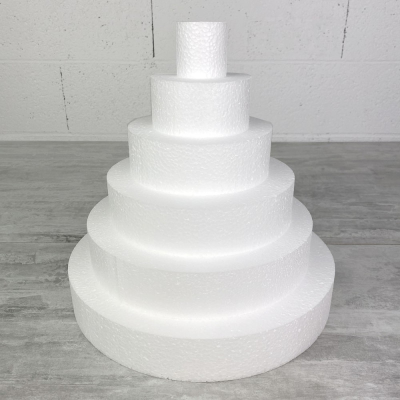 Pièce montée Haut. 30 cm en polystyrène, Base Ø 30cm à 5cm, 6 disques de 5cm de Haut, pour gâteau Styropor
