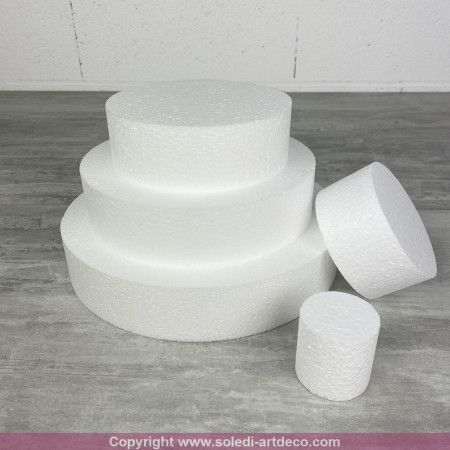 Pièce montée Haut. 25 cm en polystyrène, Base Ø 25cm à 5cm, 5 disques de 5cm de Haut, pour gâteau Styropor