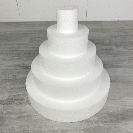Pièce montée Haut. 25 cm en polystyrène, Base Ø 25cm à 5cm, 5 disques de 5cm de Haut, pour gâteau Styropor