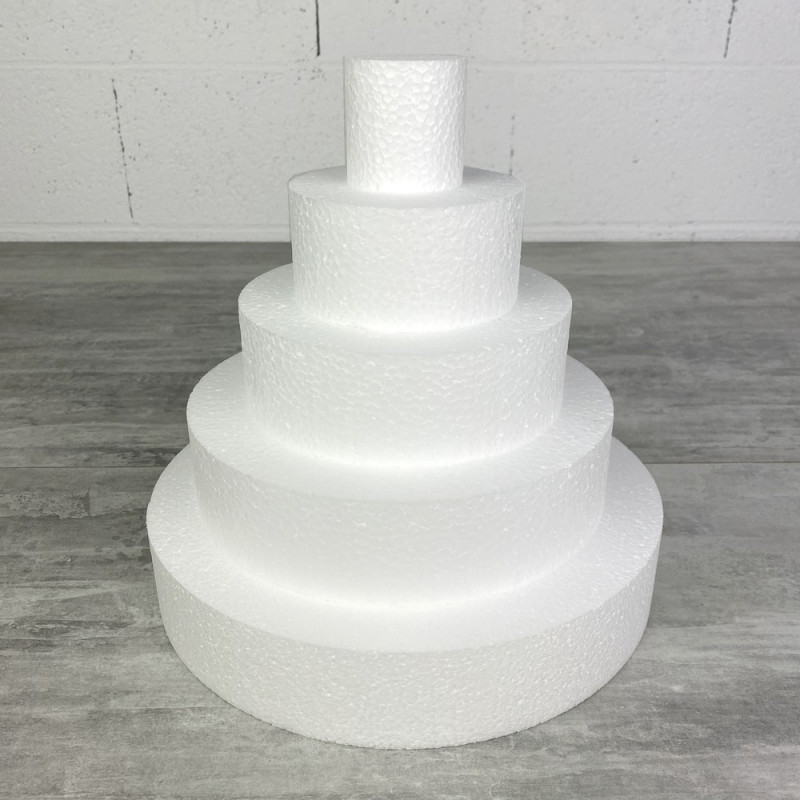 Pièce montée Haut. 25 cm en polystyrène, Base Ø 25cm à 5cm, 5 disques de 5cm de Haut, pour gâteau Styropor
