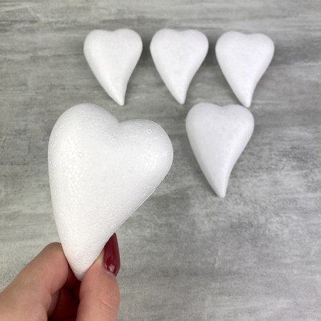 Lot de 5 Petits Coeurs allongés en polystyrène, Forme Goutte, 8x5,5 cm, bombé
