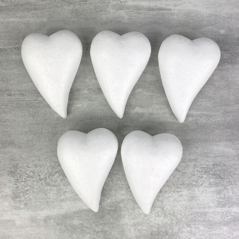 Lot de 5 Petits Coeurs allongés en polystyrène, Forme Goutte, 8x5,5 cm, bombé
