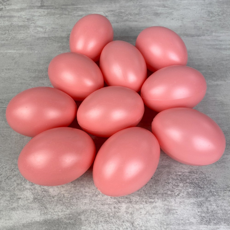 Set of 10 plastic eggs, light pink, high. 6 cm, ideal for Easter egg hunt, non separable, with hanging hole