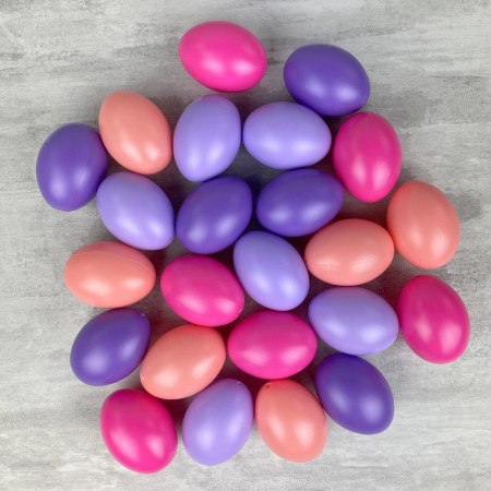 Lot 24 Oeufs en plastique nuancier rose, 6 cm de haut, non séparables, idéal pour la chasse de pâques