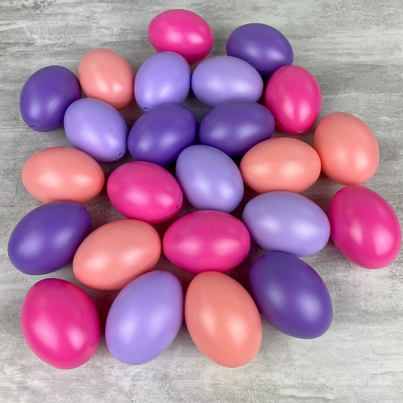 Lot 24 Oeufs en plastique nuancier rose, 6 cm de haut, non séparables, idéal pour la chasse de pâques