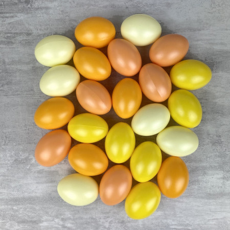 Lot 24 Oeufs en plastique nuancier jaune, 6 cm de haut, non séparables, idéal pour la chasse de pâques