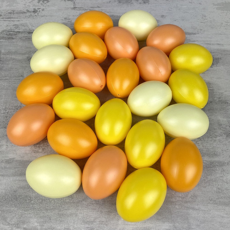 Lot 24 Oeufs en plastique nuancier jaune, 6 cm de haut, non séparables, idéal pour la chasse de pâques