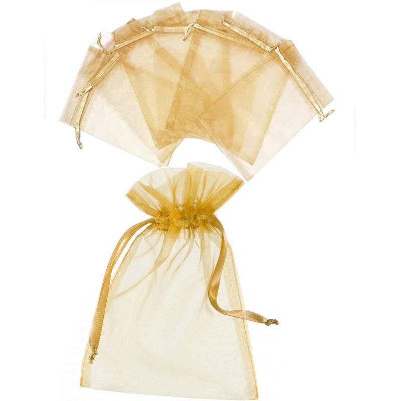 10 large golden yellow organza bags, 12.5x17 cm, for dragees, gifts, weddings, birthdays