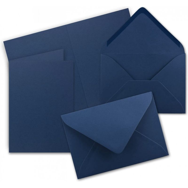 Lot de 25 Cartes Doubles Bleu foncé avec enveloppes, format A6, 105 x 149 mm