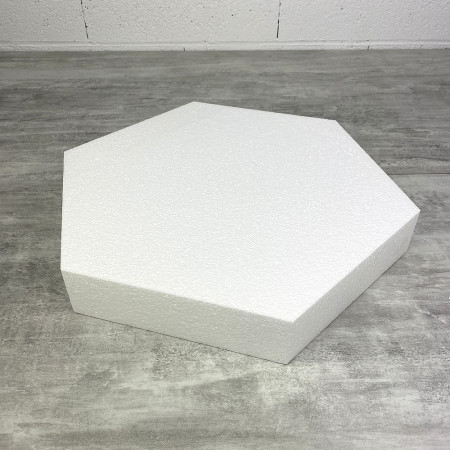 Socle plat Hexagonal 2D Polystyrène, Largeur 60 cm, 6 cotés à 30 cm, épaisseur 7 cm