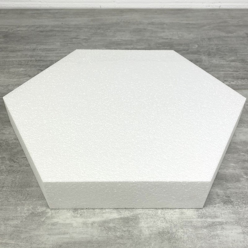 Socle plat Hexagonal 2D Polystyrène, Largeur 60 cm, 6 cotés à 30 cm, épaisseur 7 cm