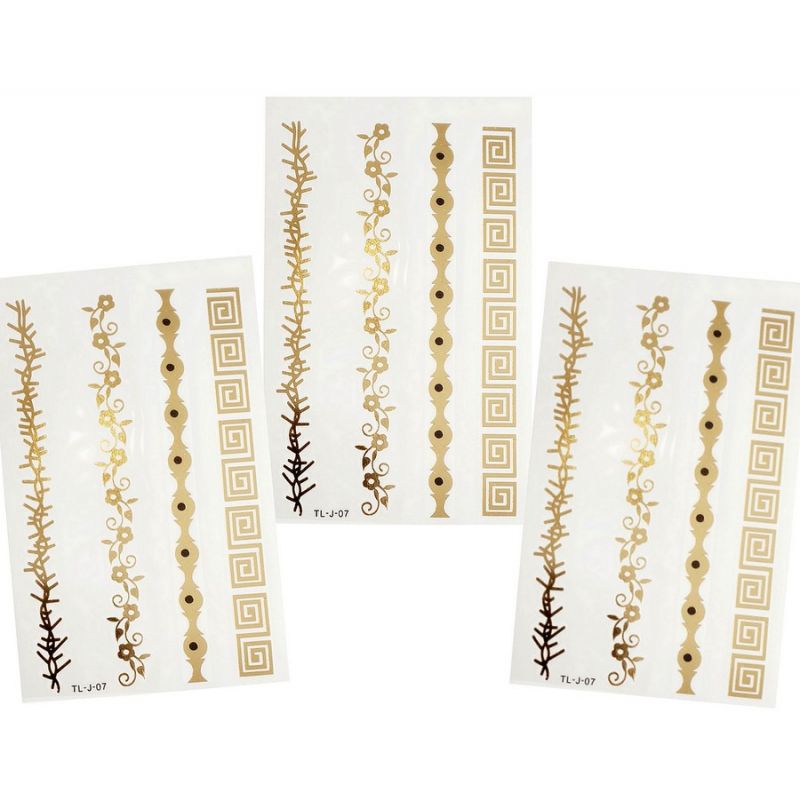 3 temporary tattoo sheets, Bracelet, flowers, thorn, black and gold, also on ceramic, metal and glass