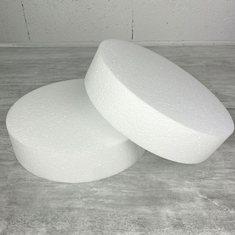 Lot de 2 Disques en polystyrène Haut. 7 cm, Diamètre 30 cm, Dummies en Styropor blanc, à décorer