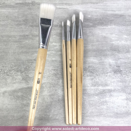 Lot de 5 Pinceaux plats en poils synthétiques, Taille 6 à 24, pour acrylique et gouache