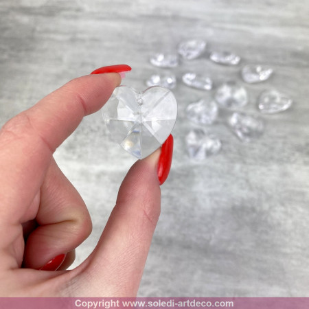 Set of 12 hearts in transparent acrylic, size 2.8 cm, plastic beads for jewelry or to scatter