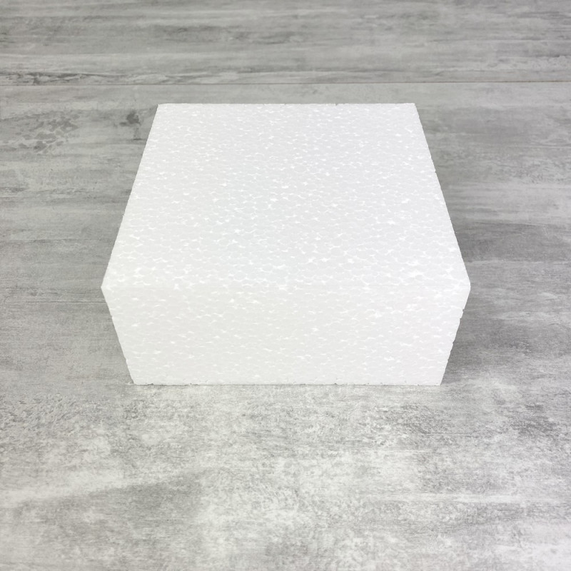 Socle Carré en polystyrène, 15x15 cm, haut. 7 cm, Dummy support Pavé en Styropor blanc densité pro