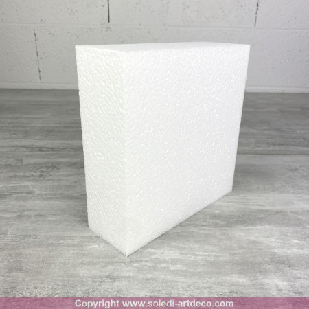 Socle Carré en polystyrène, 20x20 cm, haut. 7 cm, Dummy support Pavé en Styropor blanc densité pro