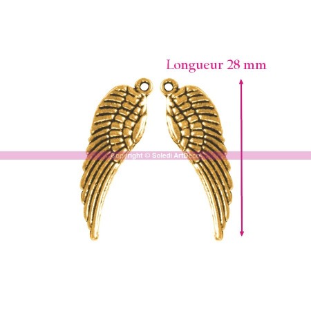 Lot de 10 Perles percées formes Ailes d'ange de 23 mm de long, en métal argenté