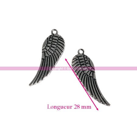 Lot de 2 Pendentifs en métal Doré Forme Aile, long. 28mm, oeillet ø1mm, sans nickel