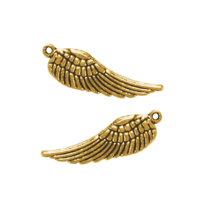 2 Goldmetallanhänger Flügelform, lang. 28mm, Öse ø1mm, nickelfrei