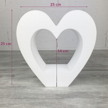 Support en polystyrène double Coeur, 25 x 25 cm, intérieur creux, 2 parties