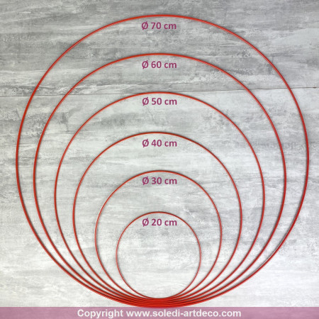 Lot 6 Cercles métal rouge Ø 20 cm à 70 cm, Anneaux en Epoxy pour Attrape rêves, abat-jour