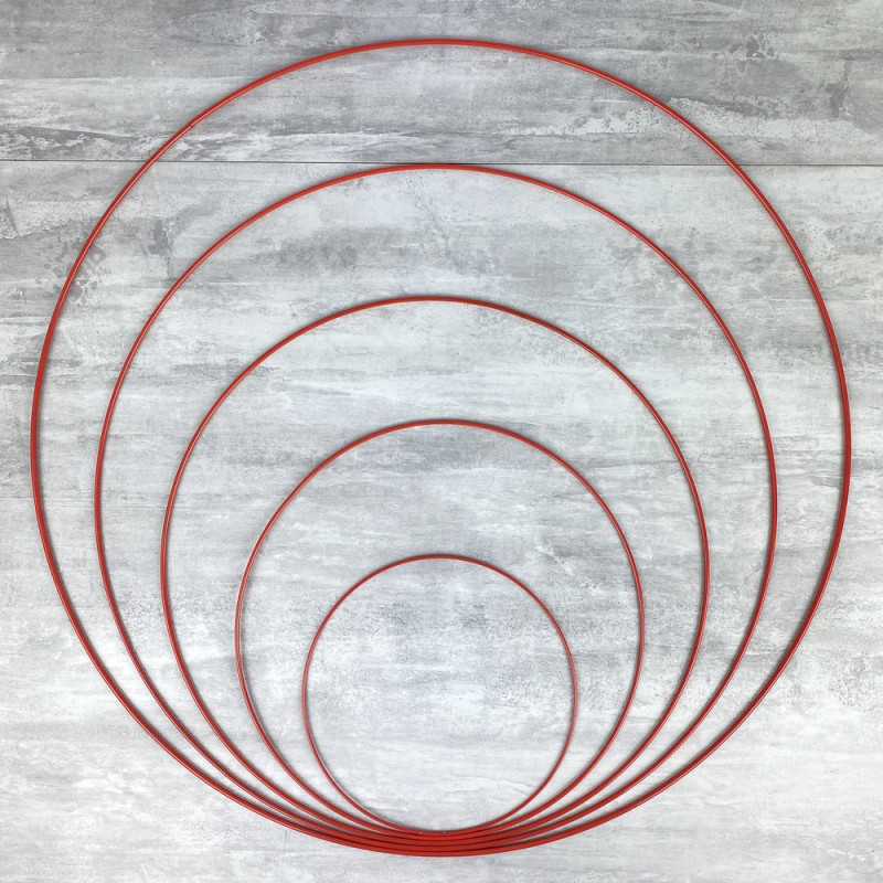 Set of 5 metal circles red, diameter 20 cm to 60 cm, rings for dream catcher, lampshade