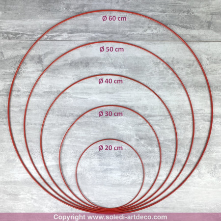 Lot 5 Cercles métal rouge Ø 20 cm à 60 cm, Anneaux en Epoxy pour Attrape rêves, abat-jour