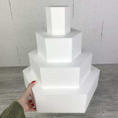 Pièce montée Hexagonale en polystyrène, Base 40 cm à 10 cm, 4 socles de 10cm de haut, Total 40 cm