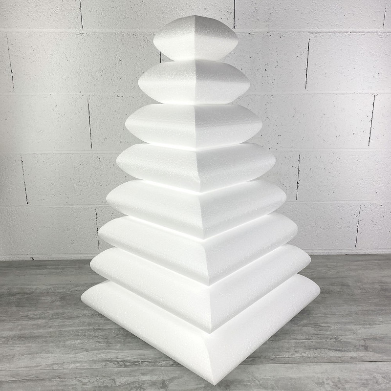 Pièce montée Coussin en Polystyrène, hauteur 80 cm, 8 étages, base 50 cm à 15 cm, Wedding Cake