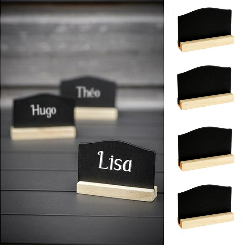 Lot de 4 marques-places en ardoise et bois, 7,5 cm x 5,1 cm, mariage, anniversaire, naturel vintage champêtre