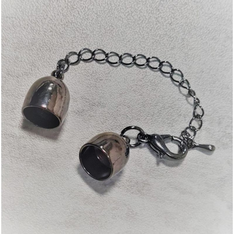 Silver colored hollow end caps ø 10 mm, for necklace with 7 cm adjustment chain