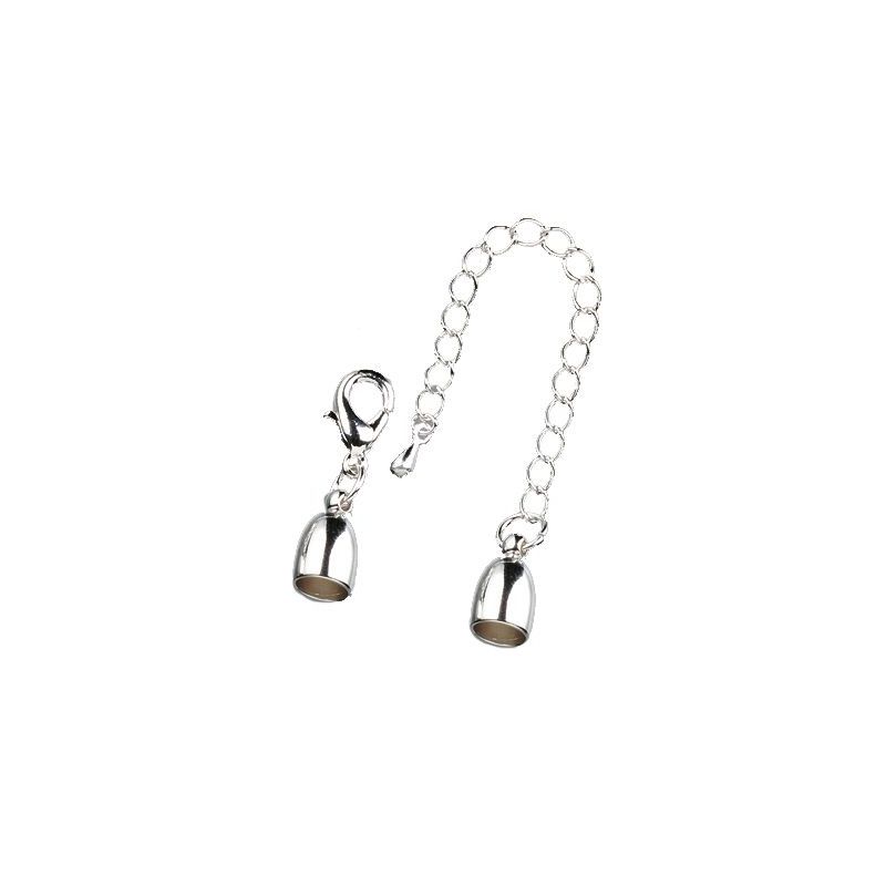 Embouts creux argentés ø 10 mm, pour collier avec 7 cm de chaînette de réglage