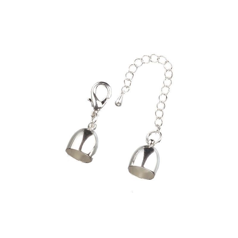 Lot de 3 Embouts creux argentés ø 12 mm, pour collier avec 7 cm de chaînette de réglage