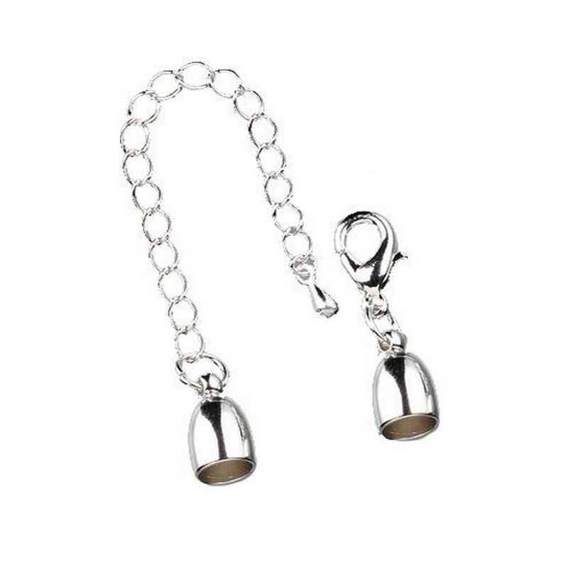 Lot de 3 Embouts creux argentés ø 8 mm, pour collier avec 7 cm de chaînette de réglage