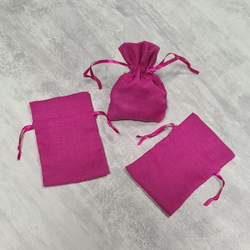 Lot 12 petits Sacs Coton Rose Framboise, Pochons avec cordon de serrage, hauteur 10 cm