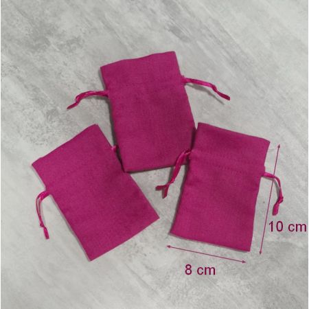 Lot 12 petits Sacs Coton Rose Framboise, Pochons avec cordon de serrage, hauteur 10 cm