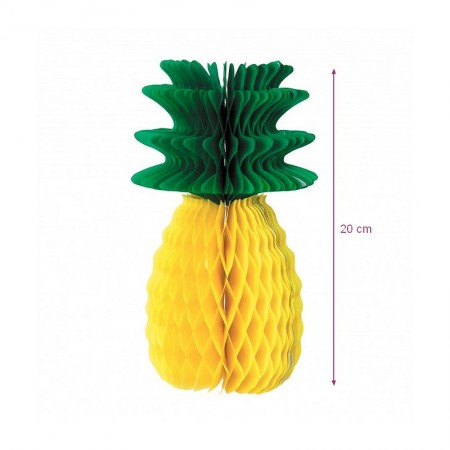 Petit Ananas Alvéolé jaune et vert, h.20 cm, décoration estivale et exotique