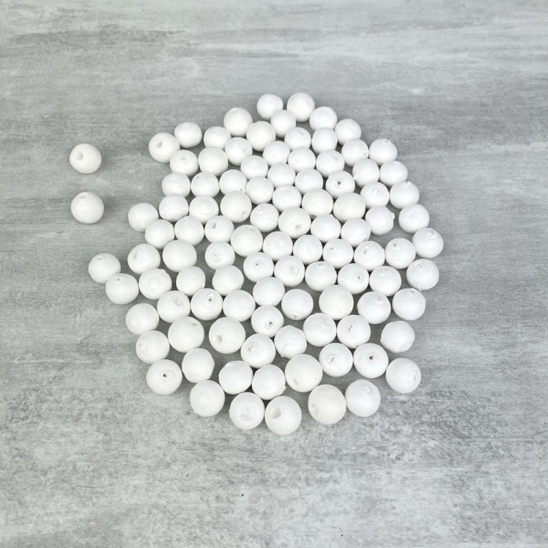 Lot de 100 Boules de 1 cm en ouate de cellulose, Billes blanches en coton compressé de 10 mm avec trou