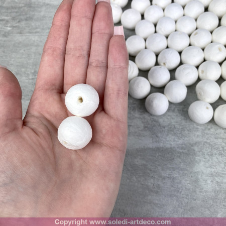 Lot de 100 Boules de 2 cm en ouate de cellulose, Billes blanches en coton compressé de 20mm avec trou
