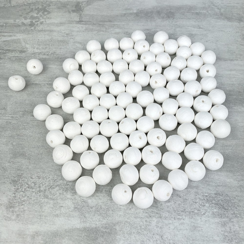 Lot de 100 Boules de 2 cm en ouate de cellulose, Billes blanches en coton compressé de 20mm avec trou