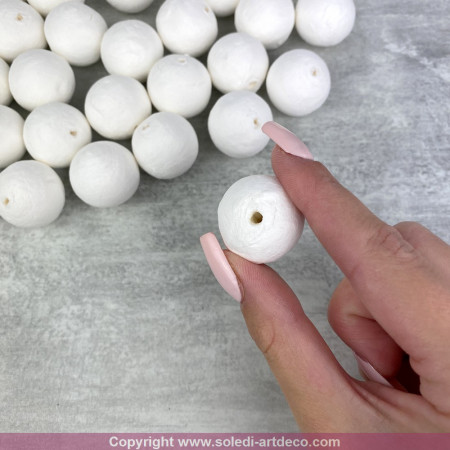 Lot 50 Boules de 2,5 cm en ouate de cellulose, Billes blanches en coton compressé de 25mm avec trou