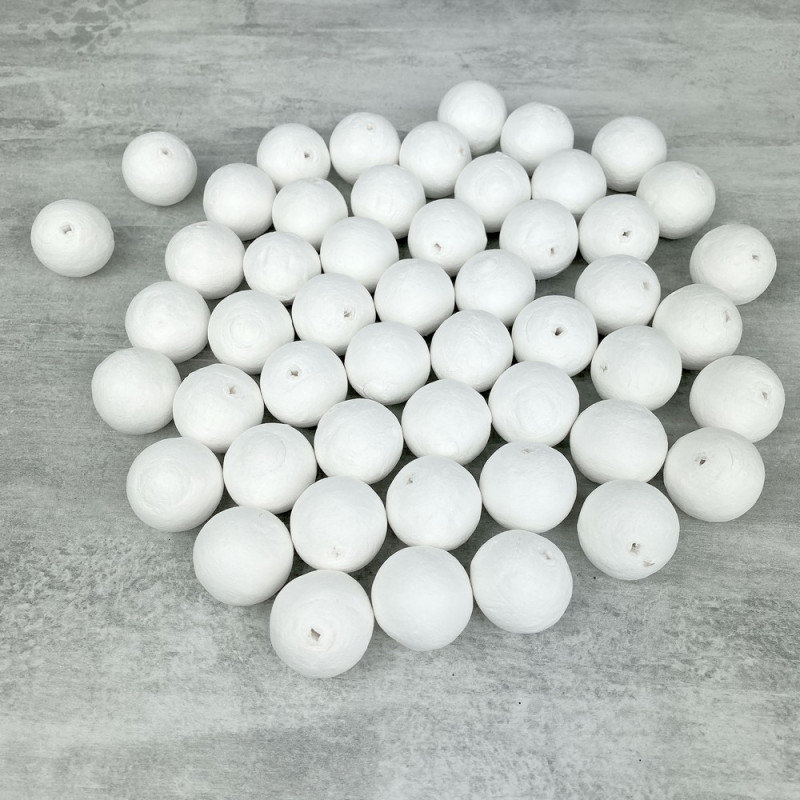 Lot 50 Boules de 2,5 cm en ouate de cellulose, Billes blanches en coton compressé de 25mm avec trou