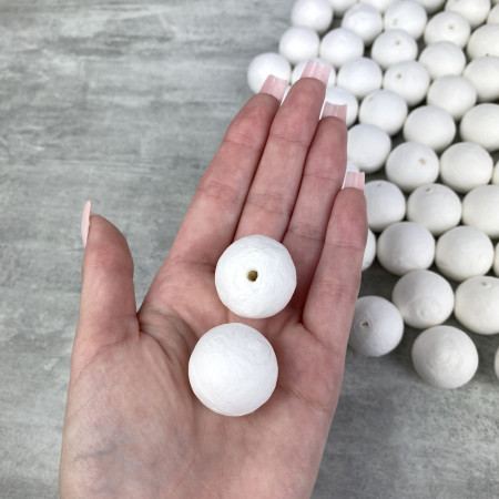Lot de 100 Boules de 2,5 cm en ouate de cellulose, Billes blanches en coton compressé de 25mm avec trou