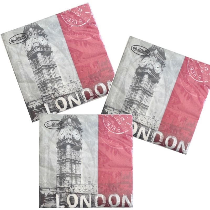 20 Paper Napkins, Souvenir Postcard City of London, 33x33cm