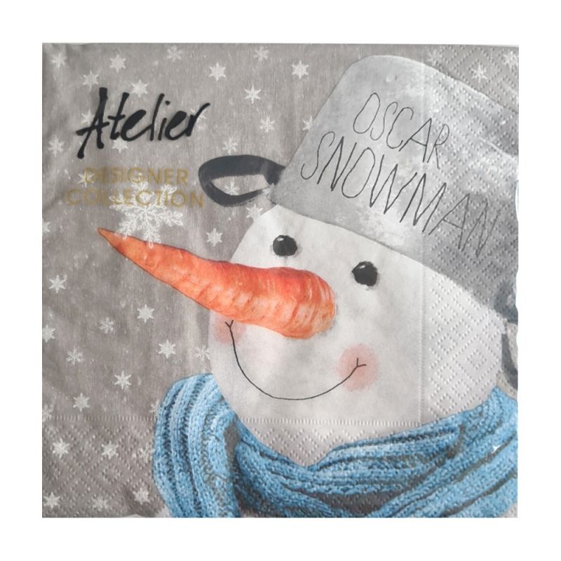 100 Paper Napkins, Oscar the Smiling Snowman, 33 x 33 cm