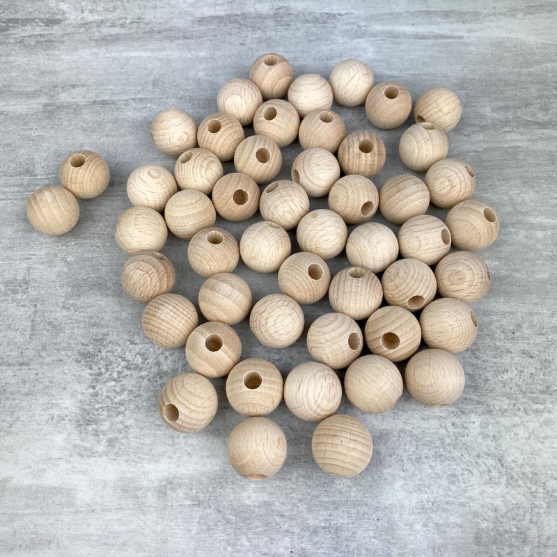 Gros Lot 50 Boules demi-percées 20 mm en bois de hêtre, perçage 6 mm