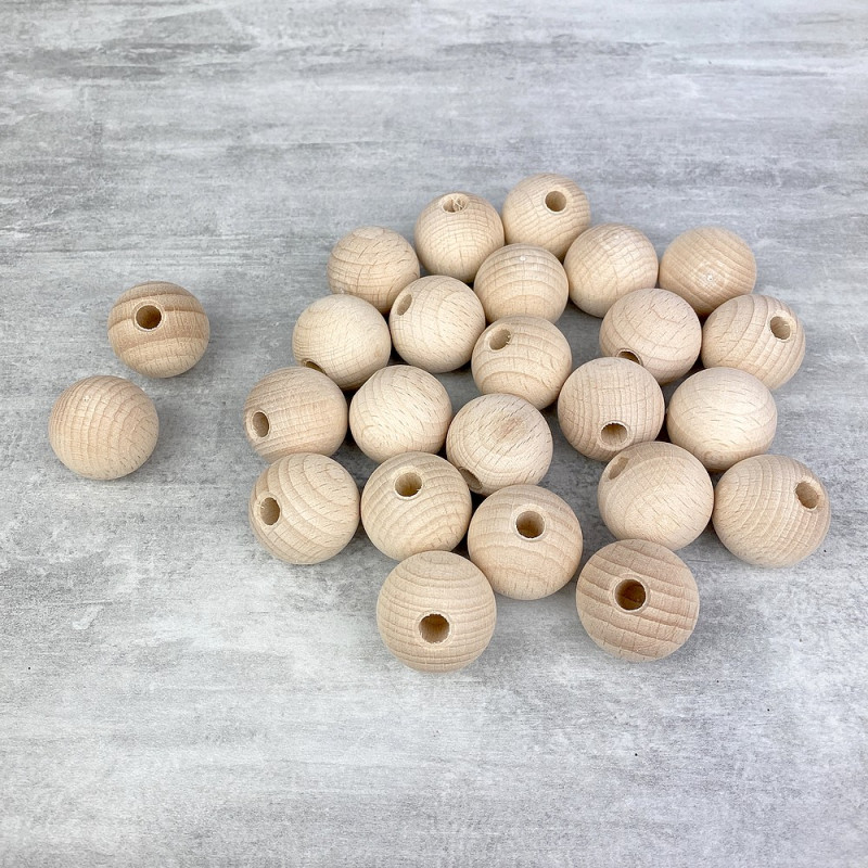 Lot 25 Boules demi-percées 25 mm en bois de hêtre, perçage 8 mm
